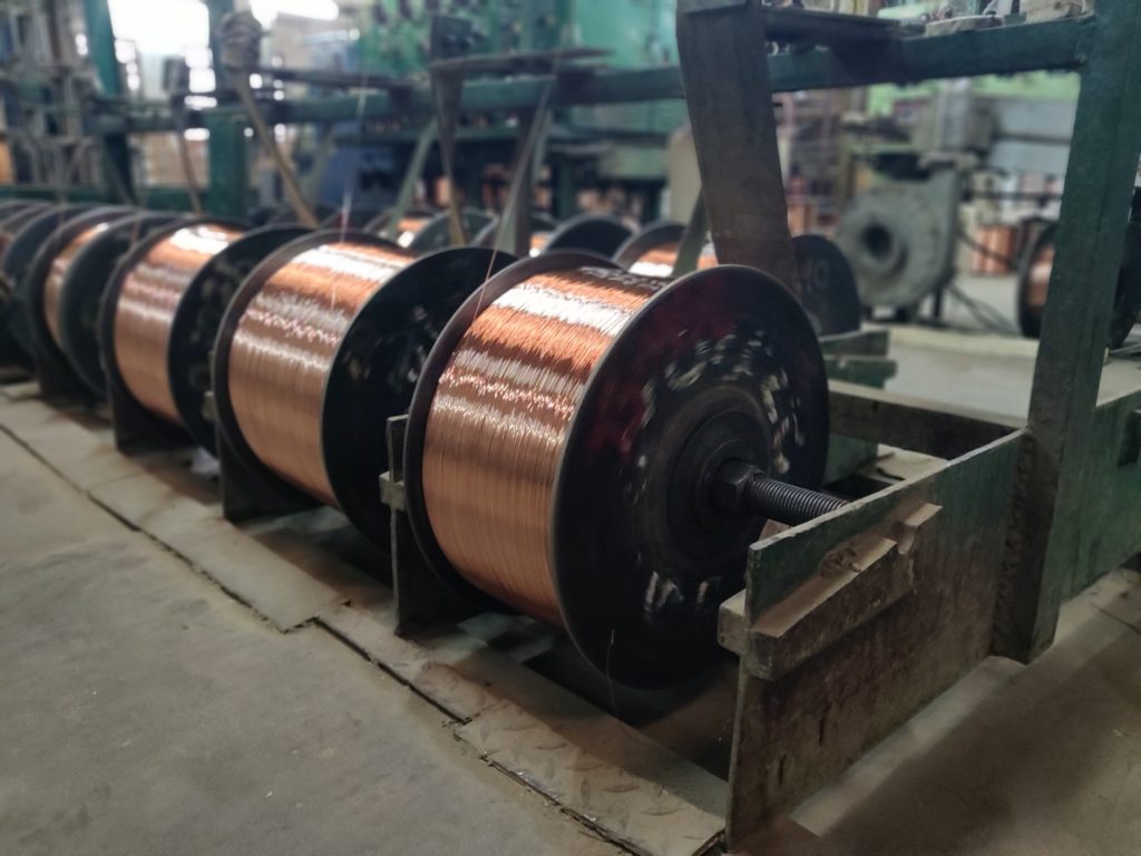 Copper wire reels in production